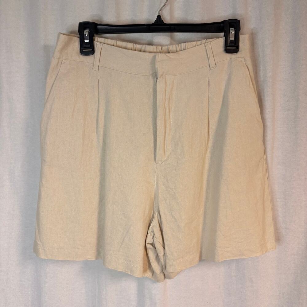 Love Tree Linen Blend Pull-On Shorts Cream Beige Women's Large